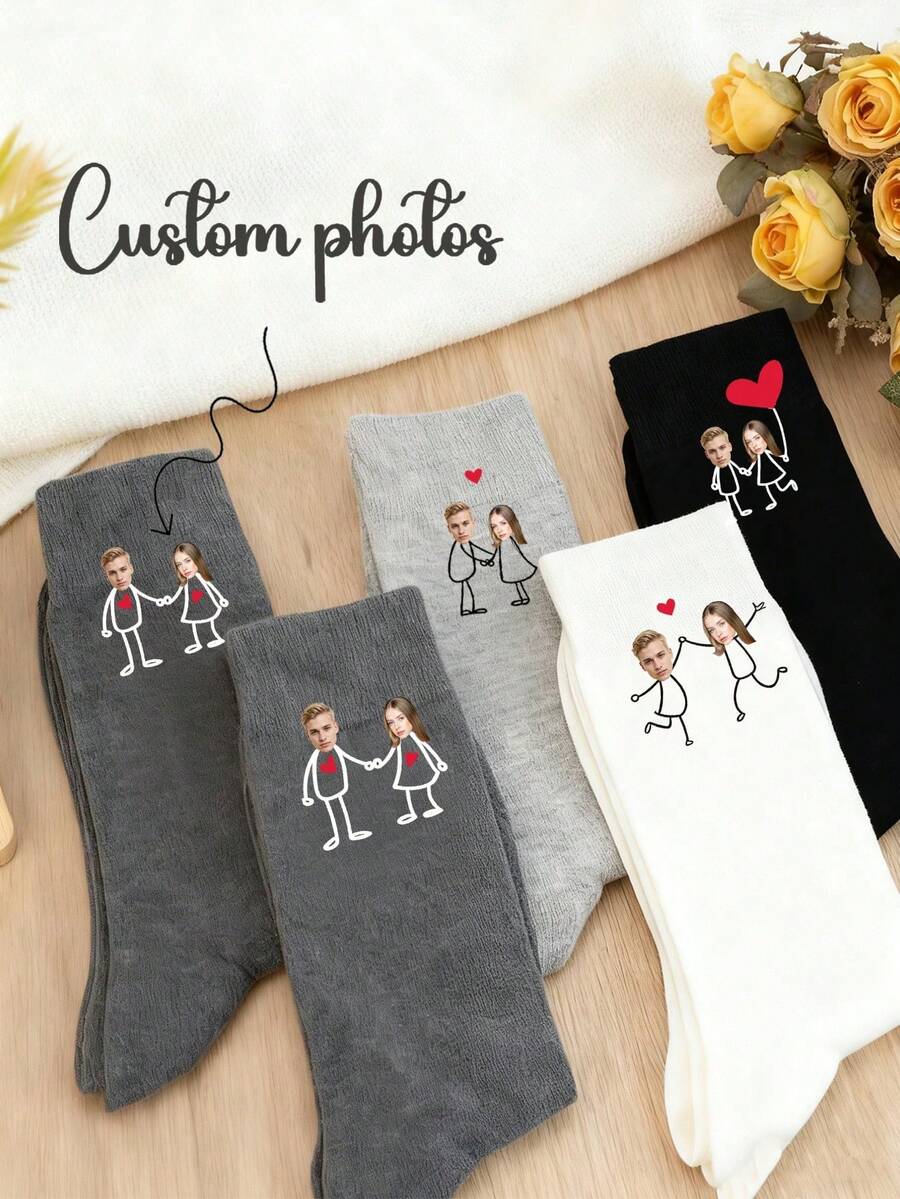 1 Pair Custom Socks, Personalized Wedding Socks Embroidery, Custom Date Ankle Socks | Gift For Her | Wedding Socks | Anniversary Gifts | Custom Socks | Gift For Her | Unique Gift Personalized Custom Text Socks For Handsome Guys & Beautiful Girls, Interesting Customized Picture Crew Socks - Multicolor - View 1