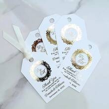 50 etiquetas personalizadas para recuerdos de boda, etiquetas personalizadas para regalos de boda, etiquetas de regalo con lámina de oro o plata - Multicolor - Ver 9