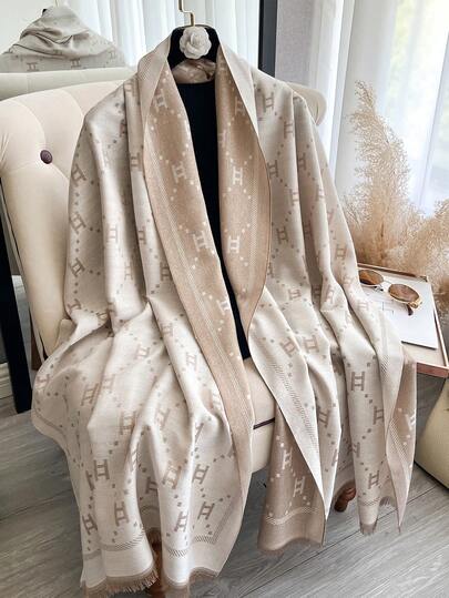 1 buc Eșarfă elegantă cu fir auriu jacquard, model minimalist cu litere, șal versatil pentru femei, cu aer condiționat, îmbrăcăminte de exterior de primăvară/toamnă, șal decorativ cu protecție solară, potrivit pentru asortare zilnică și ieșiri în oraș