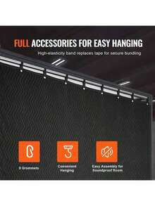 96英寸 x 80英寸超大隔音毯，高密度聚酯纤维吸音毯，有效降低噪音，防撕裂，适用于录音室、家庭影院和音乐室 - 黑色 - 查看 5