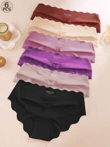 Aofeiqike 6件套高品质欧美加大码无缝丝滑女士内裤，包括：波浪纹设计、透气运动/瑜伽比基尼、中腰三角裤、纯色短裤、多巴胺三角裤、可爱舒适学生打底裤、无缝光滑如面膜般亲肤内裤 - 彩色 - 查看 16
