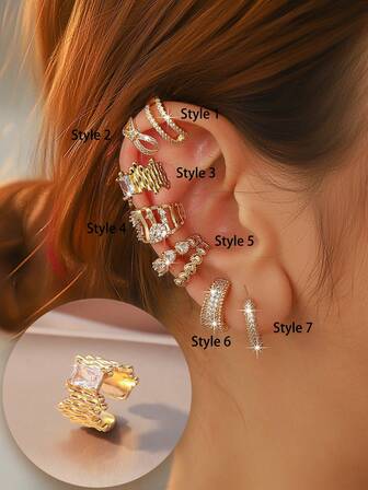 1pc Rhinestone Ear Cuff, Minimalist Luxury Ins-Style X-Shaped Chain Versatile Design, Ear Jewelry For Young Europeans, Christmas Party Stacking