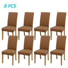 4pcs/6pcs/8pcs/10pcs Solid Color Chair Covers, Modern Removable Elastic Polyester Fiber Chair Slipcovers For Living Room, Dining Room, Bedroom, Suitable For All Seasons - Camel - View 11