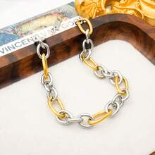 18k Gold Plated Stainless Steel Bicolor Splicing Bracelet, Hiphop Design, Unique Fashion Personalized Bracelet Suitable For Daily Wear - Gold and Silver - View 2