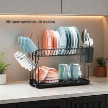 Porta vajillas de 2 niveles para cocina, estante para encimera doméstico, rack de escurrido multifuncional para platos y bowls PLAZA LAS - Blanco - Ver 2
