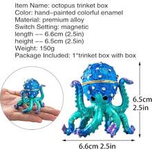 YU FENG 2.5'' Hand-Painted Enamel Octopus Jewelry Trinket Box Hinged Jewelry Organizer With Crystals Ring Earring Storage Box Blue Sea Animal Figurine Keepsake Collectible Christmas Gift,Octopus - Octopus - 查看 3