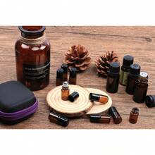 5个/套琥珀色玻璃滚珠瓶，容量分别为10毫升/5毫升/3毫升/2毫升，配有不锈钢滚珠和黑色瓶盖 - 可重复灌装的迷你化妆品容器，适用于精油、香水、润唇膏等，防漏旅行配件，颜色随机 - 棕色 - 查看 6