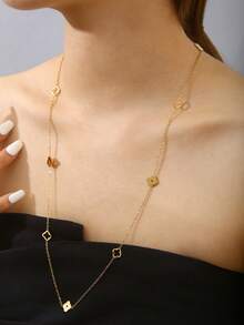 TONSI 1pc Vintage Chic Minimalist Luxurious Elegant 18K Gold Plated Stainless Steel Hollow Lucky Flower & Clover Necklace, Suitable For Women's Daily, Festival, Party Occasions, Gift For Friends, Mothers, Lovers, Jewelry Gift Box, Christmas Gift