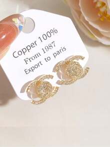 1 Pair Luxury 925 Sterling Silver Double C Stud Earrings, Elegant Gift For Goddess, Suitable As Valentine's Day Jewelry