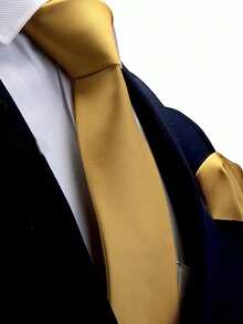 1 Set Men's Gold Spiral Tie & Pocket Square Set, Wedding Party Groom Tie Set - Gold - View 1