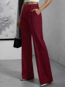 ANCHOSE Quần âu ôm vừa vặn màu đỏ tía thanh lịch dành cho nữ với chi tiết may đo, phù hợp khi đi làm vào mùa thu - Màu Đỏ Sâu - Xem 4