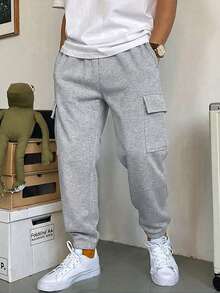 2件套青少年男童休闲宽松柔软保暖运动裤，带侧袋，直筒裤型，秋冬季保暖