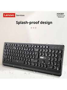 Lenovo KN301 Wireless Keyboard And Mouse 2.4G Combo, Matte Texture, All-In-One Desktop Computer, Universal For Office And Business Use - Black - View 3