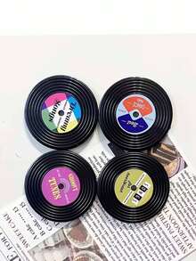 4pcs Retro Cassette Tape Design Refrigerator Magnets, 4.2*3cm And 4.2*4.2cm, Vinyl Record Theme Decorative Stickers For Home, Room, Kitchen, Office Decor, Fridge Magnets, Home Accessories - Multicolor - View 8