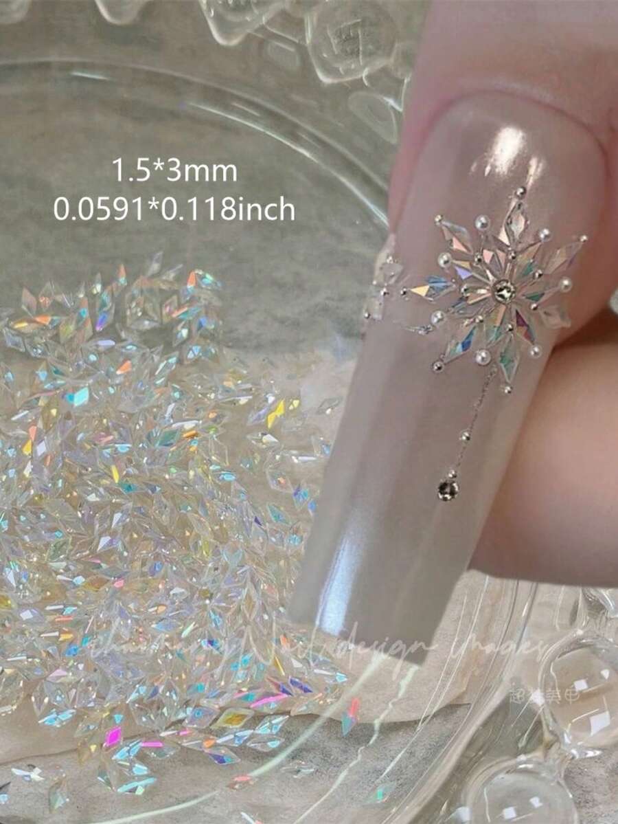 100 viên đá Zirconia Aurora trong suốt mini 1.5*3mm dùng làm phụ kiện trang trí móng tay, hình thoi bông tuyết, đồ trang trí móng tay, vật tư làm móng Zirconia. - Nhiều màu - Xem 1