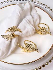 Gold Wheat Ear Pattern Napkin Rings, Suitable For Home Kitchen; Gold Metal Leaf Shaped Napkin Rings, Metal Leaf Napkin Rings For Restaurants, Napkin Holders, Tabletop Decor, Suitable For Weddings, Christmas Parties, Banquets, Dinners And Other Occasions. - Multicolor - View 11