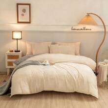 4 Pcs Luxury Coral Fleece Bedding Set - Ultra Soft Plush Duvet Cover With Zipper Closure, 2 Pillow Shams & Flat Sheet, Wrinkle-Free All-Season Use (Twin/Full/Queen/King Size Available) - 白色 - 查看 2