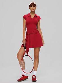 MASKERT Women's Casual Jumpsuit Dress, Comfortable Stretchy Yoga Romper For Sports, Fitness, Commuting - Red - View 7