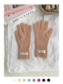 Guantes sin dedos de lana gruesos y largos de unicolor minimalista, forrados de pelusa, cálidos y a prueba de viento para ciclismo y actividades al aire libre, guantes de punto de color caramelo para pantalla táctil, cálidos y versátiles guantes sin dedos de punto largos para mujer en otoño/invierno