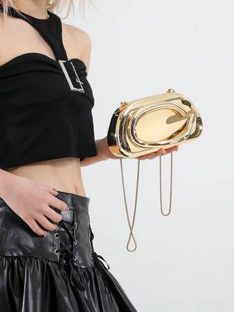 1pc Vintage Chain Strap Bag, Minimalist Elegant Handbag/Shoulder Bag, Casual Chic Clutch Box Bag For Party, Unique Design For Women