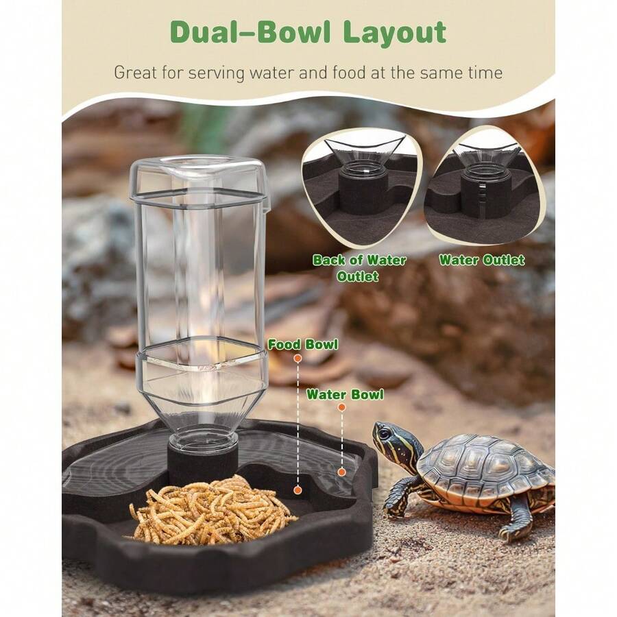 Pawfly Automatic Reptile Water Feeder, Tortoise Water Bottle, Turtle Food And Water Bowl, Water Dispenser For Snake Bearded Dragon Lizard And Chameleon - Round-shaped - View 1