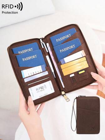  CHARM INFINITE New RFID Blocking Passport Bag, Can Put Multiple Passports, Travel Ticket Card Document Storage Bag, Skin-Feel Material Zipper Long Passport Wallet, Detachable Wrist Strap, Valentine's Day Gift, Send Wife To Girlfriend Travel Essential For Holiday Vacation Passport Cover Passport Holder For Women For Family