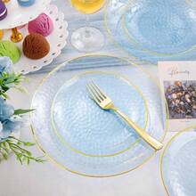 175 Pcs Plastic Dinnerware Set For 25 Guests Gold Plates Hammered Party Dinner Dessert Cups Cutlery Napkins White And Gold 200 - 210 Characters - 175 Pcs (25 Guests) + Clear Blue - View 5
