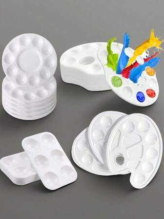 8 st vita plastfärgsfat, akvarellpalettmålningsfat för målningsfest, gör-det-själv-hantverk och konstmålning