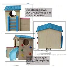 Casa para hámster, refugio para mascotas y animales pequeños, juguete de madera con escalera, tobogán y para roer divertido para animales pequeños - Multicolor - Ver 3