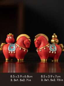 传统中式马摆件 - 红金财神像，树脂桌面摆件，适用于开业典礼、乔迁之喜、生日礼物 - 无需电源，吉祥风水摆件，招财纳福，新年礼物 - 紅色 - 查看 5