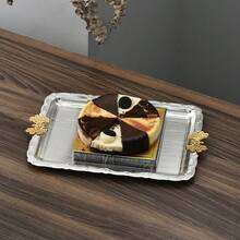 Khay kim loại bạc, Đĩa đựng đồ ăn hình chữ nhật có tay cầm hình bướm phong cách cổ điển, Đồ trang trí tiệc và đĩa đựng, Bộ đồ ăn cho lễ cầu nguyện, Khay đựng mỹ phẩm và trang sức, Có 3 kích cỡ - Bạc - Xem 4