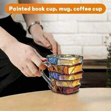 1pc 3D Book Coffee Cup, Stacked Book Glass Mug For Coffee, Tea, Milk And Hot Drinks, Artistic Literary Design Mug For Readers, Writers, And Book Lovers, Unique Creative Desk Cup For Office, Home, Study Room And Library Use, Transparent Heat-Resistant Glass Coffee Mug With Handle, Perfect Gift For Bookworms, Students, Teachers - Multicolor - View 7