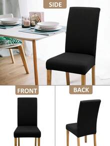 4 件/6 件/8 件/10 件纯色椅套，现代弹力涤纶可拆卸椅套，适合客厅、餐厅、卧室，四季皆宜 - 黑色 - 查看 6