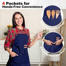 Chef Apron Bib Tool Apron For Man Woman Cross Back Straps With 4 Pockets For Kitchen Cooking Gardening Baking Working - 藍色 - 查看 6