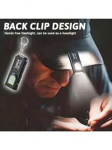 Portable USB Rechargeable Hands-Free Flashlight | Mini Keychain Light With Bottom Magnet, Clip Design, 5 Lighting Modes, Multi-Function Emergency Lantern, Hanging Tent Light, Suitable For Travel, Camping, Fishing - Multicolor - View 4