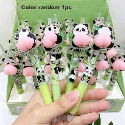 1pc Cute Panda Butt Stress Relief Squeeze Toy Ballpoint Pen, Adorable High-Quality Student Press-Type Signature Pen, Random Color