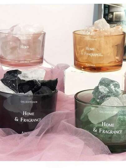 1pc Minimalist High-Quality Crystal Aroma Stone With Glass Cup, Aroma Stone Diffuser - No Oil, No Fragrance, Excellent New Home Decor Gift Suitable For Mothers And Women, Aromatherapy, Room Fragrance, Diffuser, Gift, Home Decor