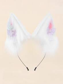 可爱兔子毛绒绒氛围手工兔耳朵发箍，复古洛丽塔配饰，多色蝴蝶结流苏动物耳朵发箍