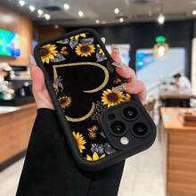 Estuche para teléfono con diseño de mariposa y corazón de girasol Compatible con estuches para teléfonos   17  16 Pro Max  15 Pro Max  13 y  12 Hecho de material de TPU que brinda protección contra golpes y caídas Un gran regalo para familiares, amigos, seres queridos, novios, novias y para Navidad - Negro - Ver 6