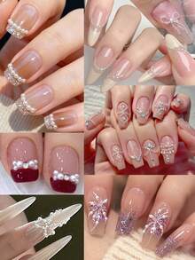 6件套金色、银色珠子和白色仿珍珠美甲装饰品，Y2K美学美甲饰品，钢珠和白色仿珍珠美甲宝石，美甲用品，美甲配件 - 彩色 - 查看 4