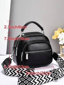 Bolsa Feminina Preta - Mini Bolsa Transversal Com Alça De Ombro Removível, Bolsa Tote Casual, Design Com Zíper Duplo E Alça De Ombro Removível. - Preto - Ver 4