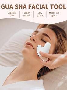 3D面部按摩滚轮和不锈钢刮痧板套装，面部塑形工具，有效消除浮肿和泛红，金属护肤按摩器，完美适用于晨间护肤、运动后恢复和旅行中的自我护理，尤其适合易长痘肌肤、忙碌的职场人士和护肤新手，情人节和母亲节送礼佳品。 - 銀色 - 查看 4
