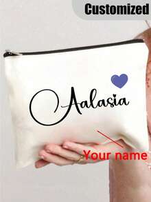 Rainbow Teacher Custom Name Makeup Bag - Personalized Graduation Gift, Lightweight Zipper Cosmetic Pouch For Back To School, White Polyester With Colorful Rainbow Design, Unisex Adult Organizer, Teacher Appreciation Gift | Decorative Zipper Bag | Polyester Makeup Bag, Makeup Bag For School