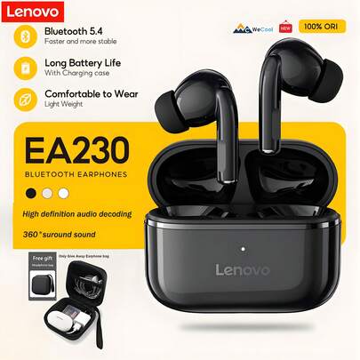 Lenovo 联想EA230真无线迷你耳机，蓝牙5.4耳塞，触控操作，低延迟游戏耳机，远距离高清通话降噪麦克风，入耳式无线耳机