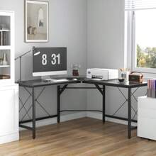 HOMCOM L-Shaped Corner Desk, 150 X 150 X 76 Cm, MDF, Black, Modern Corner Desk For Office And Home Office