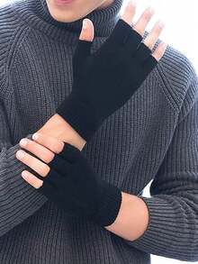 Winter Gloves - Half Finger Gloves Winter Knit Touch Screen Protector Warm Elastic Mittens Fingerless Gloves, Unisex Size, Riding Gloves, Black,Conventional Style