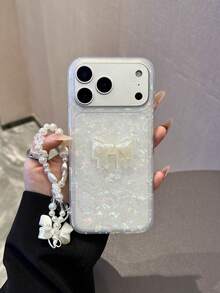 1pc Colorful 17 Pro Max, 13/14/15 Pro Max Hard Case With Bow Decor, Matching Beaded Bracelet, Compatible With IPhone 11/12/13/14/15/16, 12/13/14/15 Pro, 12/13/14, Suitable For Christmas - Clear - View 4