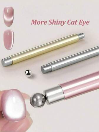 1pc Silver Double-Ended Powerful Nail Art Stick + 8# Round Ball, Create 3D Cat Eye Nail Effect, Suitable For Women, Salons And DIY At Home, Fragrance-Free. Nail Art, Nail Pen, Drawing Tool, Nail Accessory, Nail Design