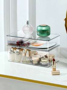 1pc/2pcs/Large Transparent Rectangular Desktop Storage Box, Bedroom Dresser Cosmetics Storage Box, Emulsion Facial Mask Lipstick Perfume Makeup Brush Eye Shadow Finishing Storage Box, Large Capacity Transparent Box Household Storage Box, Home Decoration Storage Box, Christmas Thanksgiving Halloween Gift,Room Decorations, Vanity Accessories, Dressing Room Tools, Bathroom Organization. - Clear - View 11