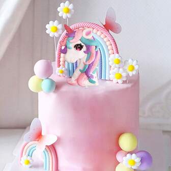 LaVenty Rainbow Pony Unicorn Cake Decoration Pony Birthday Decoration Rainbow Cake Topper Unicorn Party Favors Birthday Cake Decoration